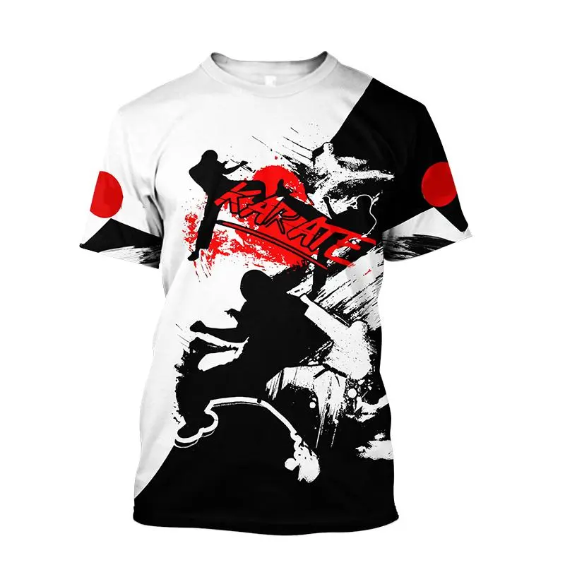 Fashion Karate Pattern T-shirts Summer Trend Short Sleeve Crew Neck Mens 3D Printed T Shirt Loose Sports Gym Quick Dry Tees Tops