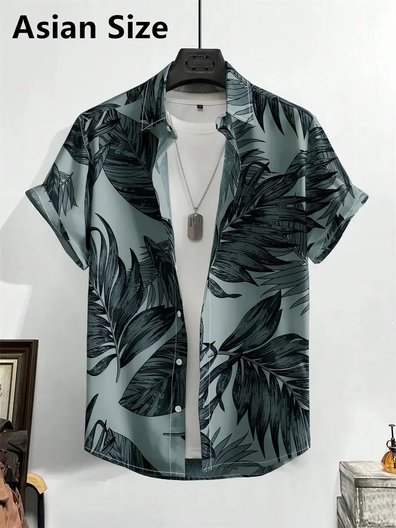 Casual Tropical Plant Leaves Graphic Shirts For Men Summer Fashion Holiday Vacation Hawaiian Shirt Trendy Loose Street Blouse