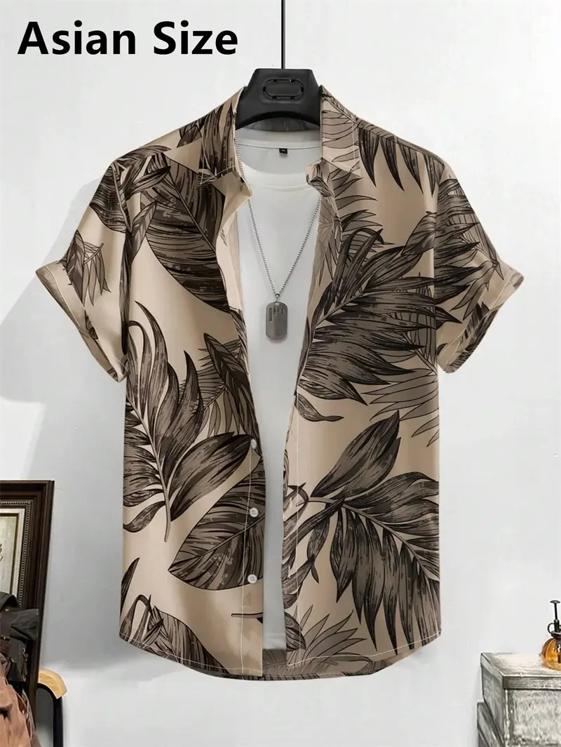 Casual Tropical Plant Leaves Graphic Shirts For Men Summer Fashion Holiday Vacation Hawaiian Shirt Trendy Loose Street Blouse