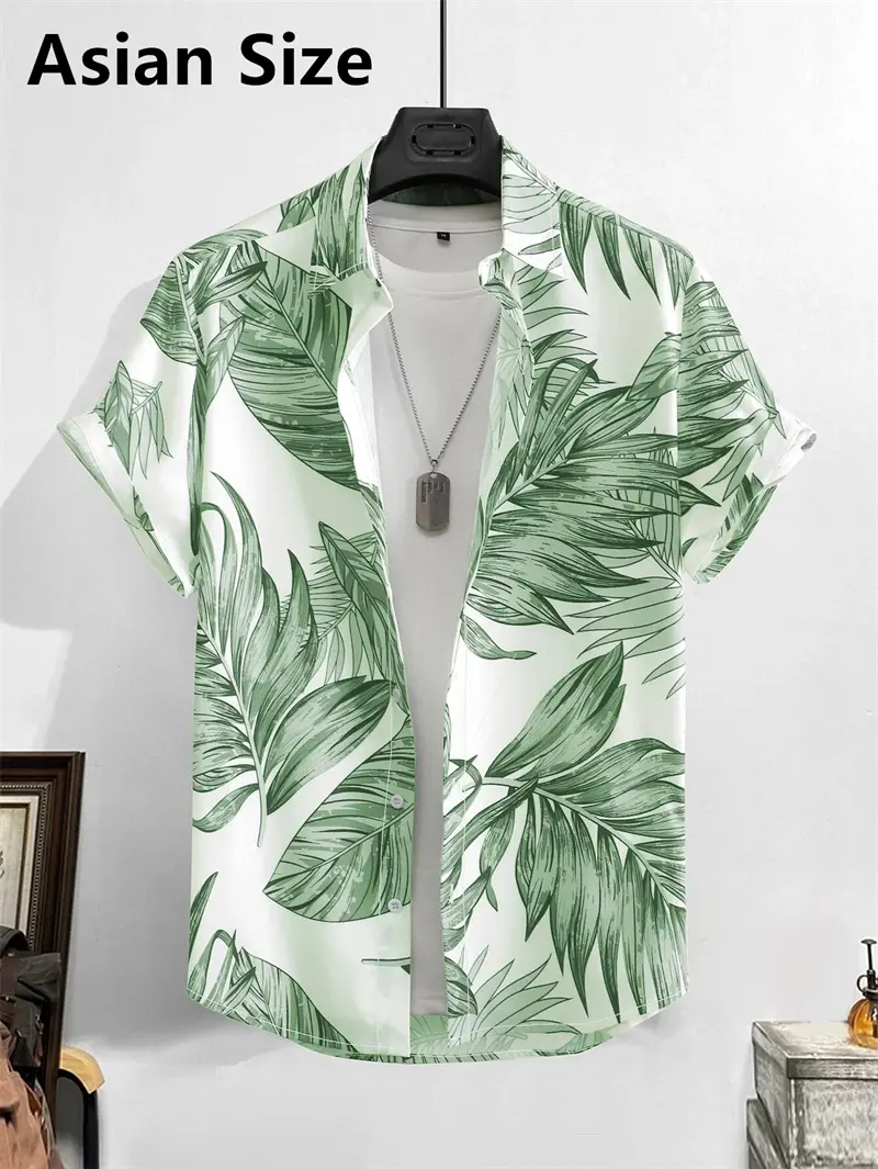 Casual Tropical Plant Leaves Graphic Shirts For Men Summer Fashion Holiday Vacation Hawaiian Shirt Trendy Loose Street Blouse