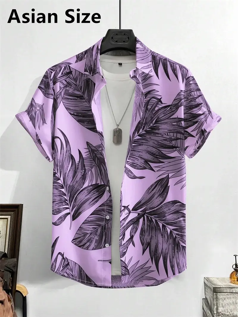Casual Tropical Plant Leaves Graphic Shirts For Men Summer Fashion Holiday Vacation Hawaiian Shirt Trendy Loose Street Blouse
