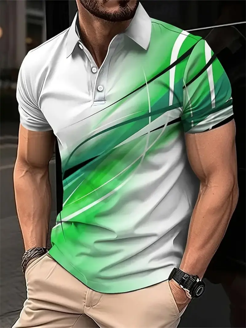 Fashion Irregular Line Pattern Polo Shirts For Men Simple Trend Summer 3D Printed Short Sleeve Polo Shirt Casual Oversized Tops