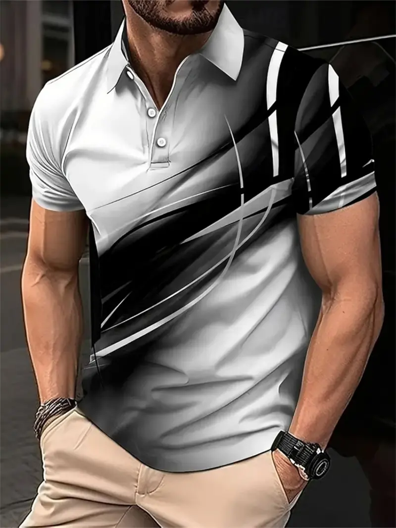 Fashion Irregular Line Pattern Polo Shirts For Men Simple Trend Summer 3D Printed Short Sleeve Polo Shirt Casual Oversized Tops