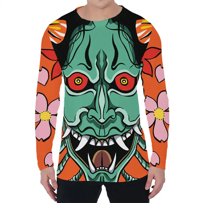 Fashion Japanese Demon Pattern T-shirt Trend Spring Autumn Long Sleeve 3D Printed Mens T Shirt Loose Streetwear Harajuku Tees