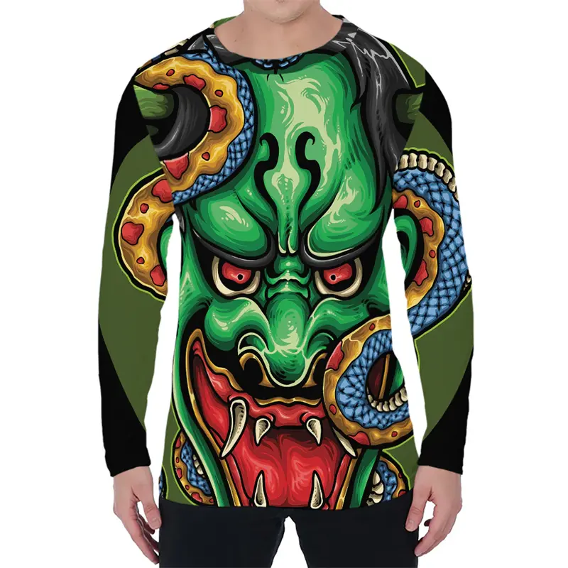 Fashion Japanese Demon Pattern T-shirt Trend Spring Autumn Long Sleeve 3D Printed Mens T Shirt Loose Streetwear Harajuku Tees