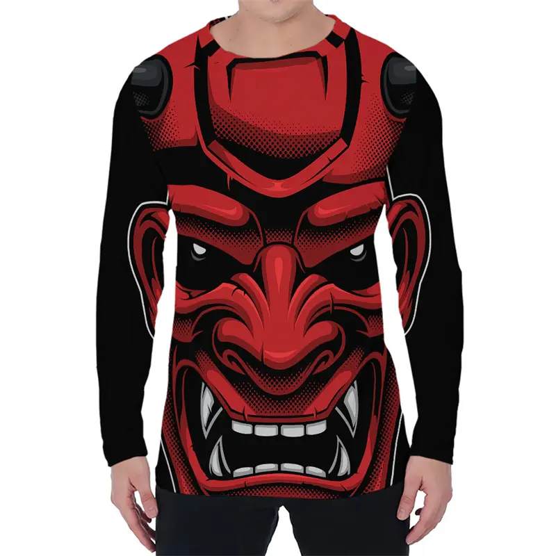 Fashion Japanese Demon Pattern T-shirt Trend Spring Autumn Long Sleeve 3D Printed Mens T Shirt Loose Streetwear Harajuku Tees