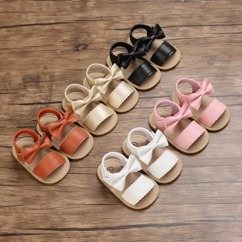 Summer Baby Shoes Toddler Flats Baby Sandals Soft Rubber Sole Anti-Slip Bowknot Crib First Walker Baby Boys Girls Shoes