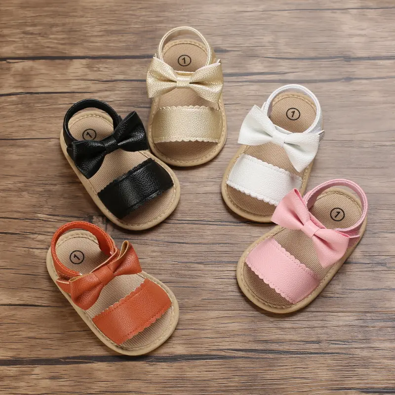 Summer Baby Shoes Toddler Flats Baby Sandals Soft Rubber Sole Anti-Slip Bowknot Crib First Walker Baby Boys Girls Shoes