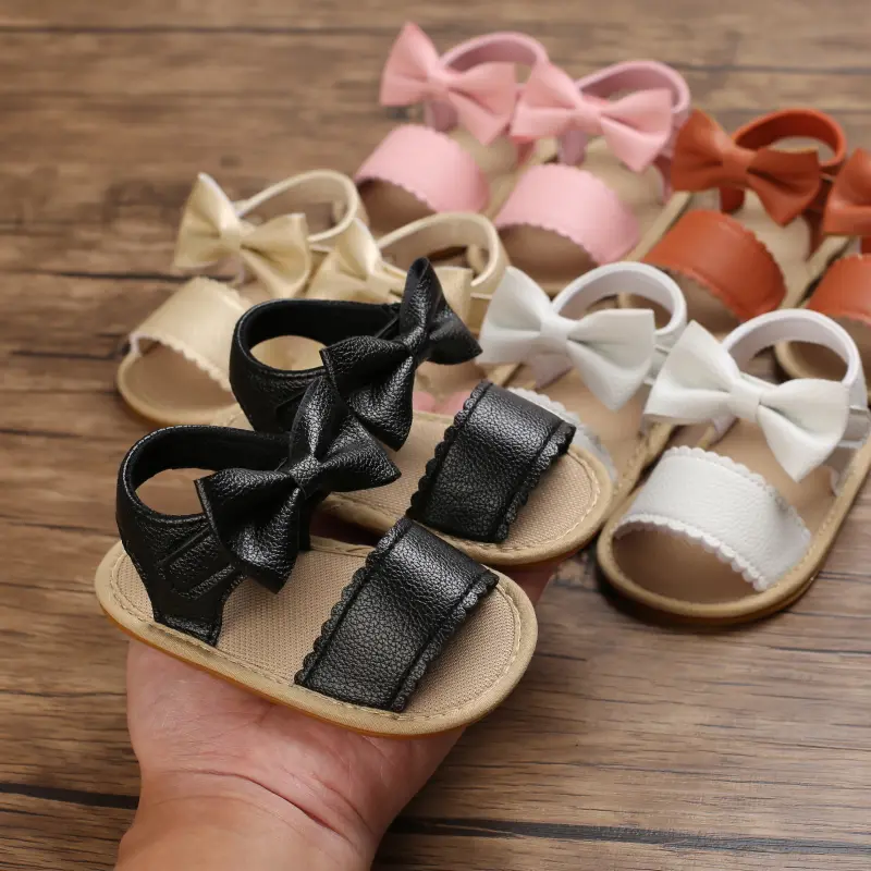 Summer Baby Shoes Toddler Flats Baby Sandals Soft Rubber Sole Anti-Slip Bowknot Crib First Walker Baby Boys Girls Shoes