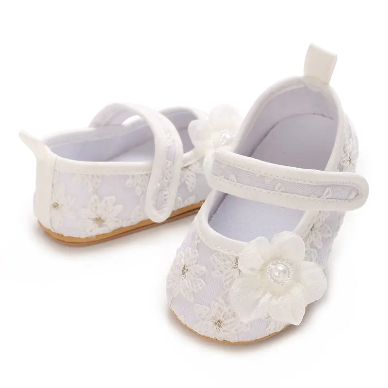 Sweet Mary Jane Baby Girl Shoes with Bow and Flower Embroidery, Comfortable Soft Sole Princess Flats for Daily, Party, Wedding -
