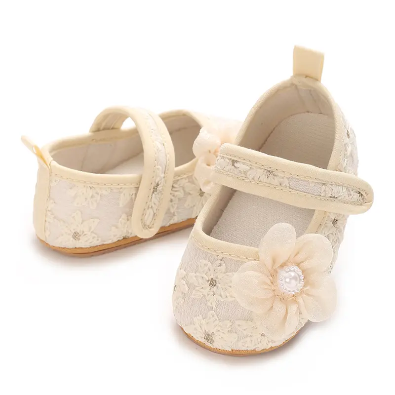 Sweet Mary Jane Baby Girl Shoes with Bow and Flower Embroidery, Comfortable Soft Sole Princess Flats for Daily, Party, Wedding -