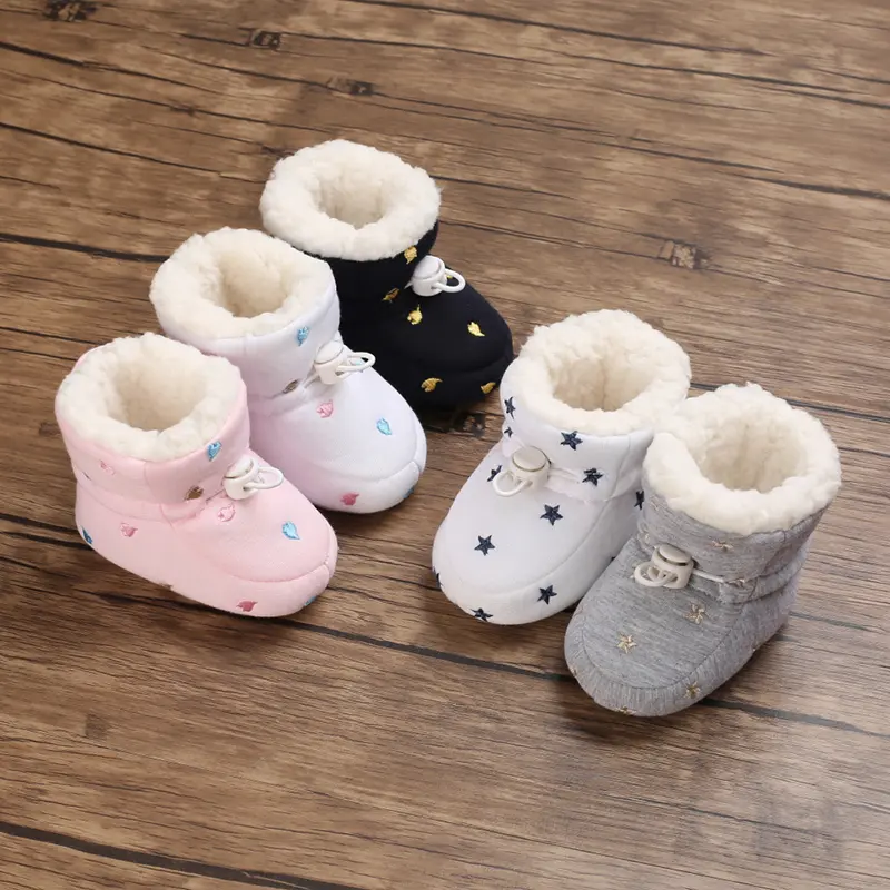 Infant Girls' Ankle High Casual Soft Fabric Sneakers, Round Toe Slip-On with Heart Pattern, Comfortable Indoor Walking Shoes fo