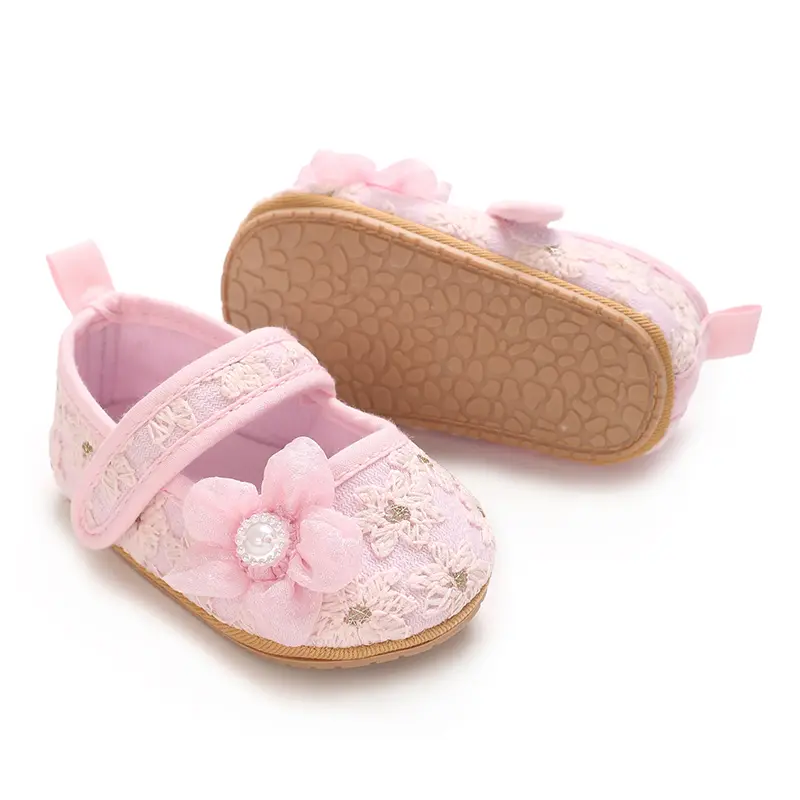Sweet Mary Jane Baby Girl Shoes with Bow and Flower Embroidery, Comfortable Soft Sole Princess Flats for Daily, Party, Wedding -