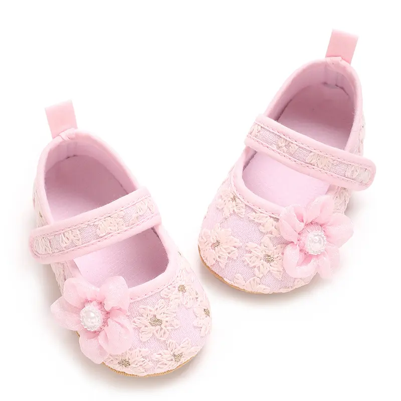 Sweet Mary Jane Baby Girl Shoes with Bow and Flower Embroidery, Comfortable Soft Sole Princess Flats for Daily, Party, Wedding -