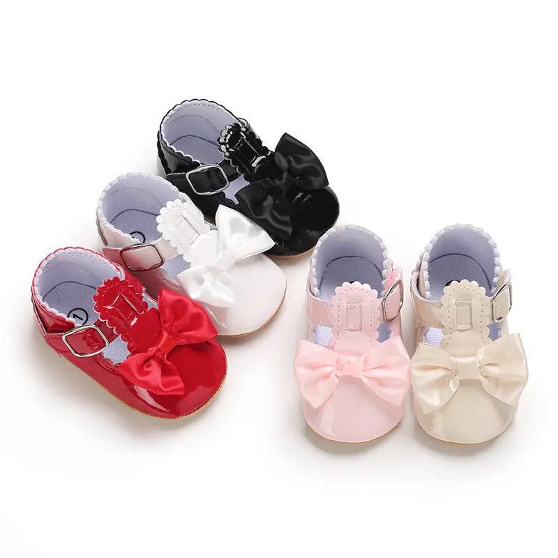 Baby Girls Shoes Classic Bowknot Rubber Sole Anti-slip PU Girls Dress Shoes First Walker Toddler Crib Baby Shoes