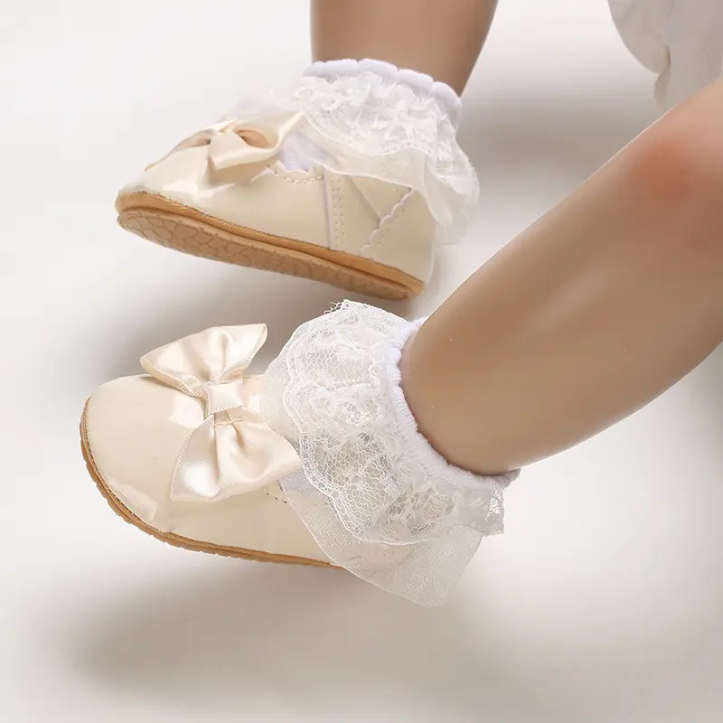 Baby Girls Shoes Classic Bowknot Rubber Sole Anti-slip PU Girls Dress Shoes First Walker Toddler Crib Baby Shoes