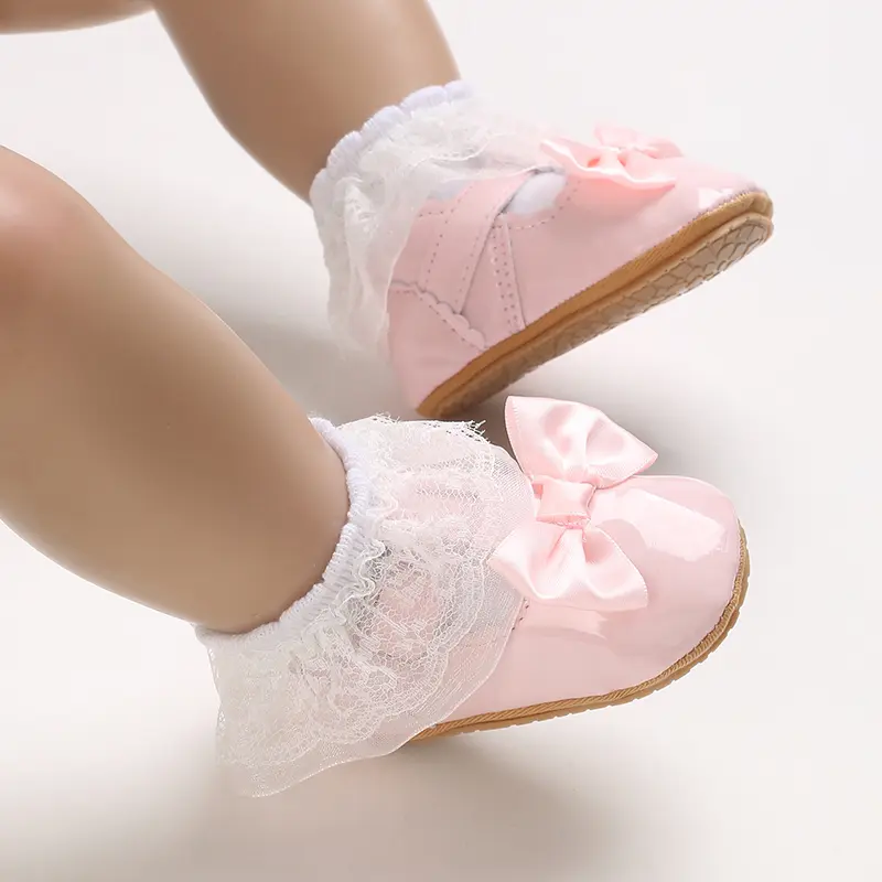 Baby Girls Shoes Classic Bowknot Rubber Sole Anti-slip PU Girls Dress Shoes First Walker Toddler Crib Baby Shoes