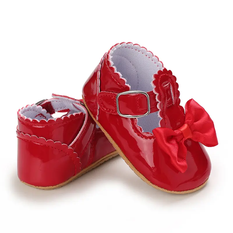 Baby Girls Shoes Classic Bowknot Rubber Sole Anti-slip PU Girls Dress Shoes First Walker Toddler Crib Baby Shoes