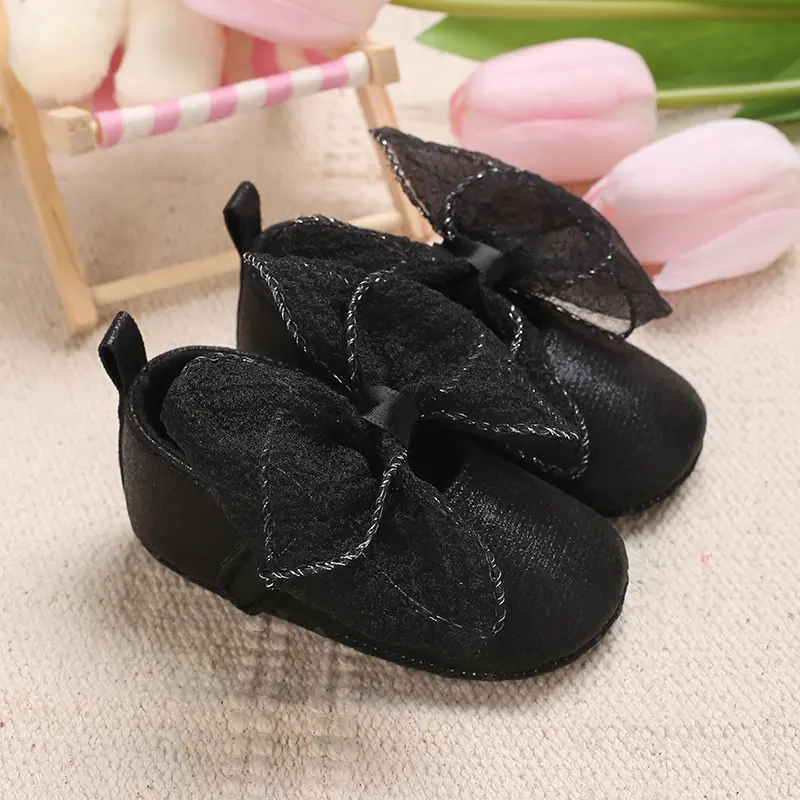 Solid Color Mary Jane Infant Footwear with Bow & Heart Designs - Non-Slip Walking Footwear in Black, Pink, Golden for Spring/Fal