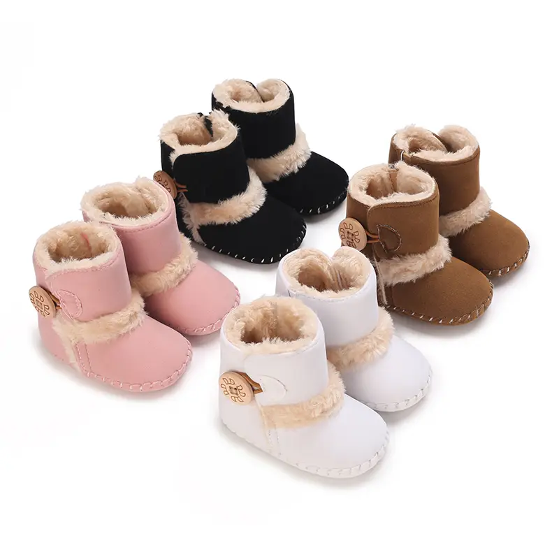 Cute princess baby shoes, soft winter walking shoes for girls and cashmere socks, newborn warm shoes