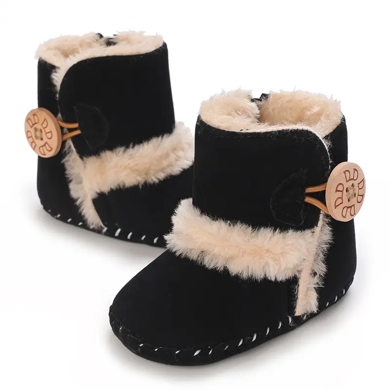 Cute princess baby shoes, soft winter walking shoes for girls and cashmere socks, newborn warm shoes