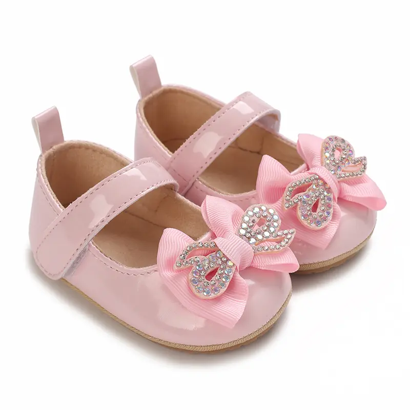 Infant & Toddler Mary Jane Shoes with Bow, Faux Leather, Fabric Lined, Comfortable Flat Sole, with Easy Fasten for Daily & Casua