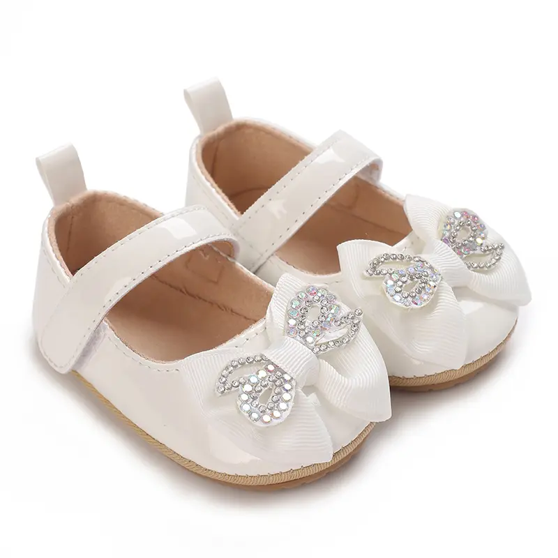 Infant & Toddler Mary Jane Shoes with Bow, Faux Leather, Fabric Lined, Comfortable Flat Sole, with Easy Fasten for Daily & Casua