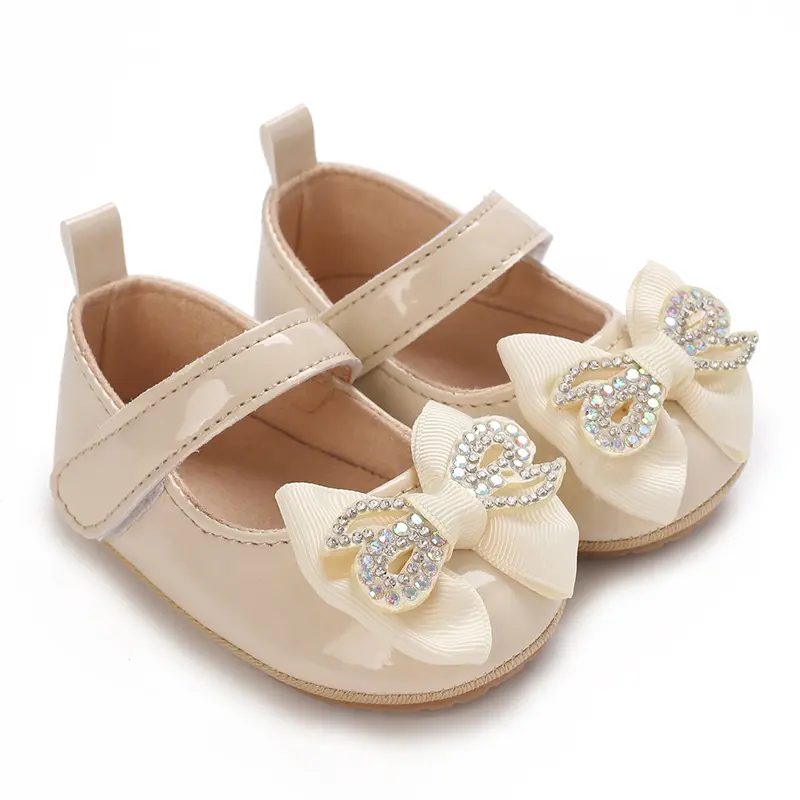 Infant & Toddler Mary Jane Shoes with Bow, Faux Leather, Fabric Lined, Comfortable Flat Sole, with Easy Fasten for Daily & Casua