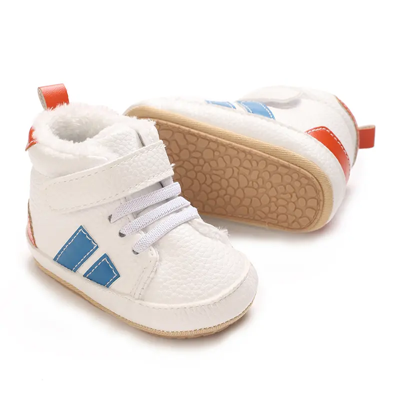 0-1 Year Unisex Casual Sneakers - Soft Non-Slip Sole, Closure, Breathable PU & Fabric, Striped/Solid Colors for Everyday & Outdo