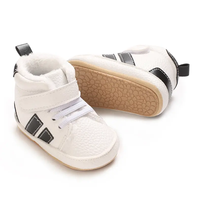 0-1 Year Unisex Casual Sneakers - Soft Non-Slip Sole, Closure, Breathable PU & Fabric, Striped/Solid Colors for Everyday & Outdo