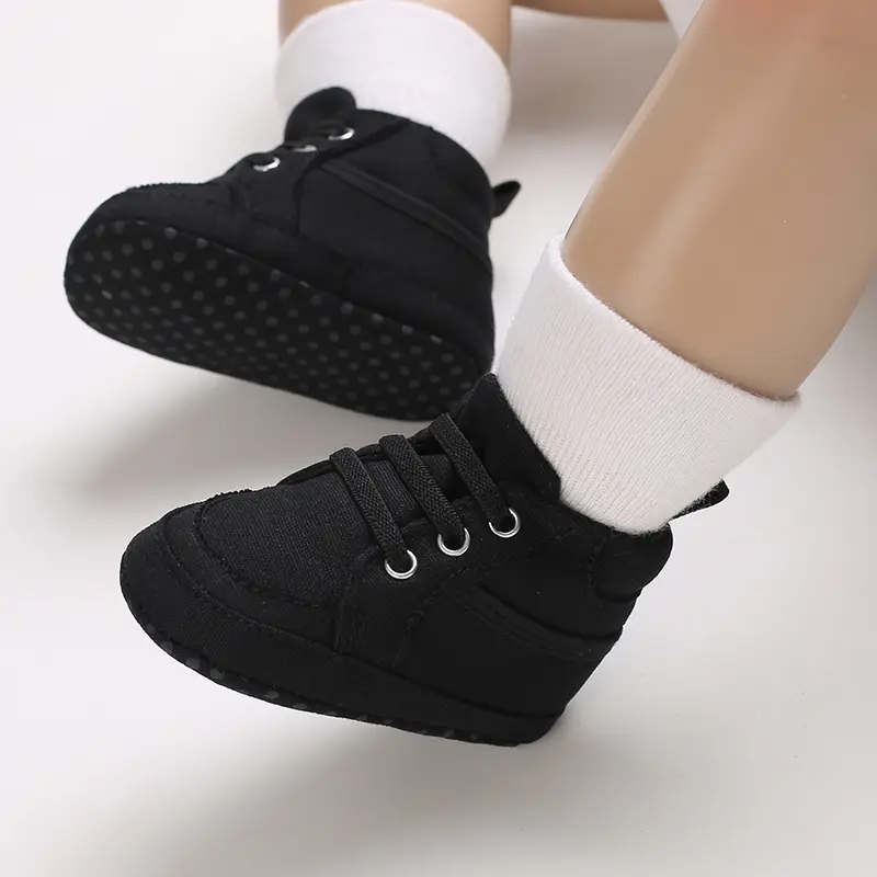 Infant Casual High-Top Sneakers - Unisex Solid Color Soft Sole Baby Shoes with Slip-On Design, Sewing Thread Details, Fabric Upp