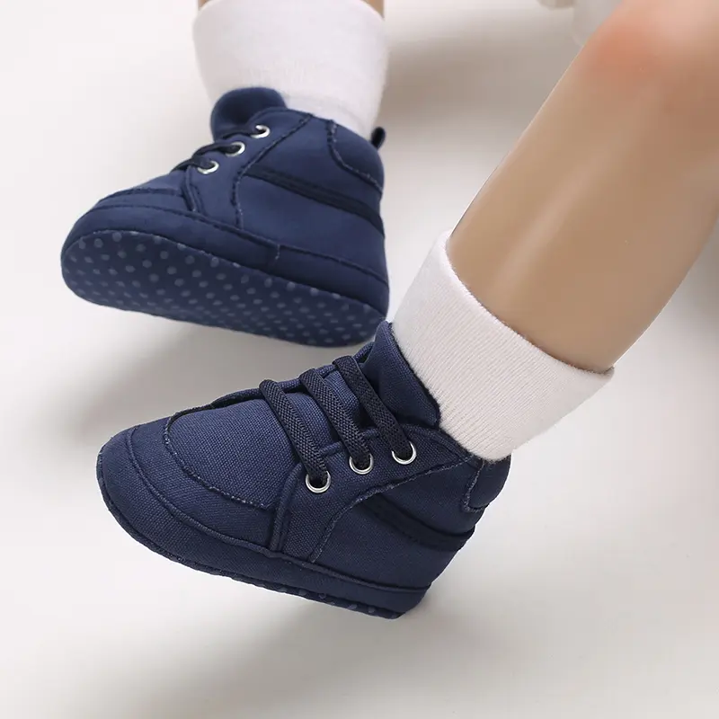 Infant Casual High-Top Sneakers - Unisex Solid Color Soft Sole Baby Shoes with Slip-On Design, Sewing Thread Details, Fabric Upp