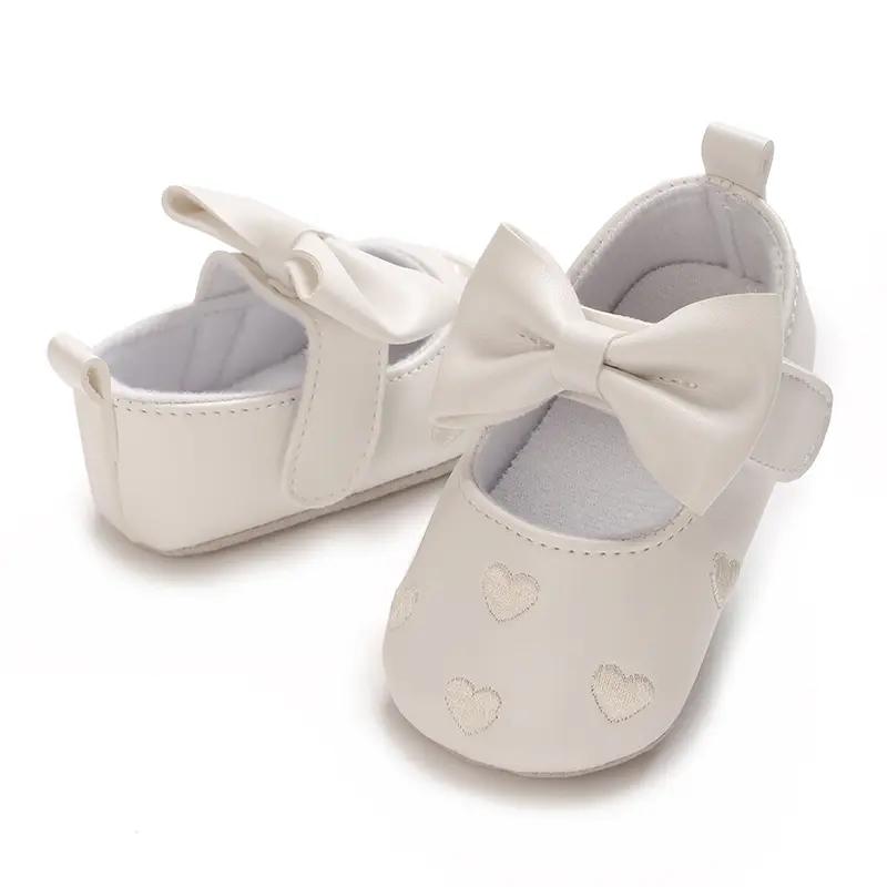 Baby Shoes Classic Dress Cute Bow-knot Heart Anti-slip Soft Sole First Walkers Infant Baby Girls Toddler Shoes 0-18m