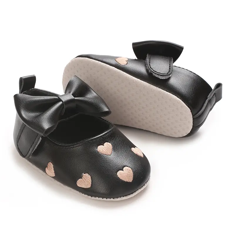Baby Shoes Classic Dress Cute Bow-knot Heart Anti-slip Soft Sole First Walkers Infant Baby Girls Toddler Shoes 0-18m