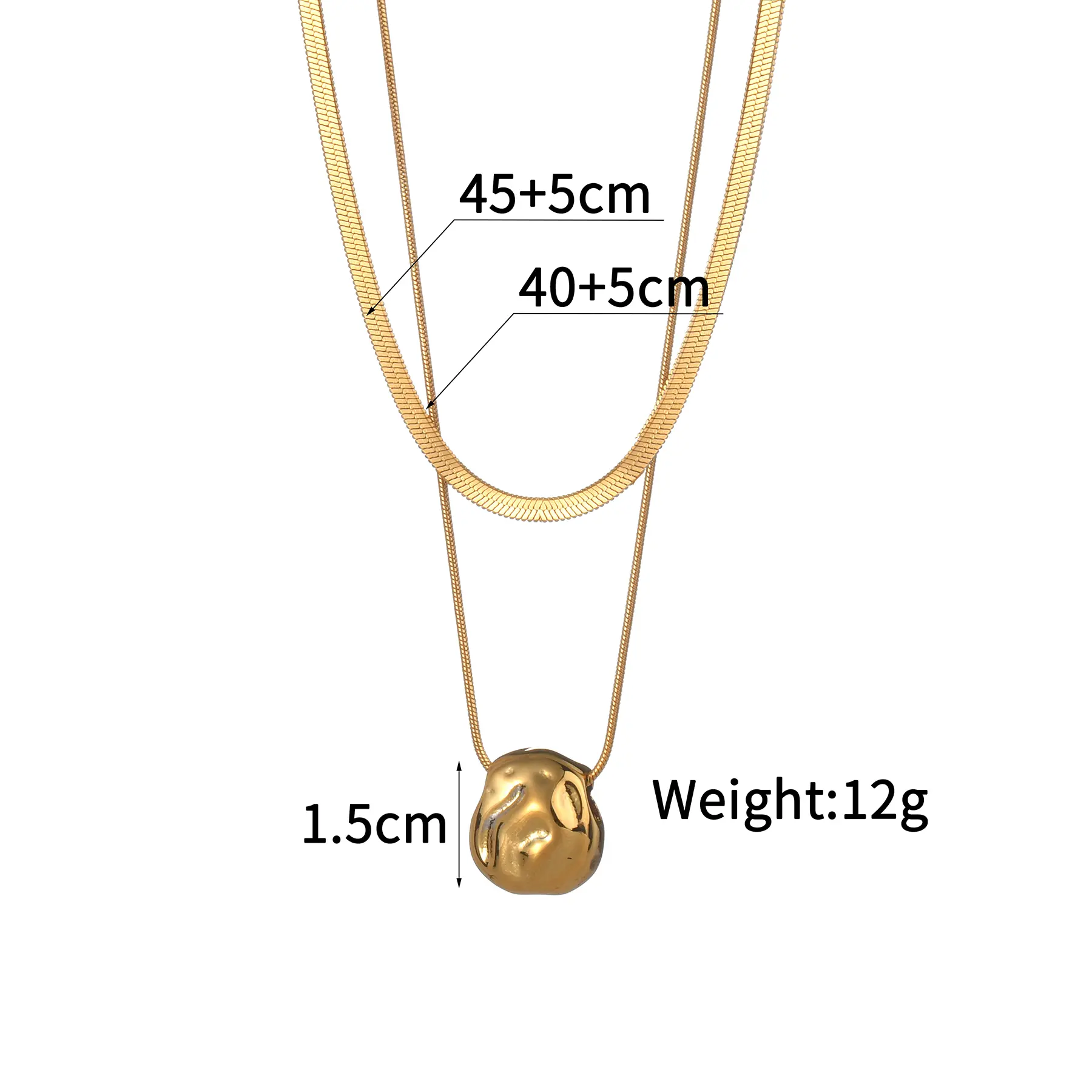 Freeteeme Double Layered Round Necklace for Women Girls Stainless Steel Blade Chain Choker Gold Plated Jewelry Christmas Gift