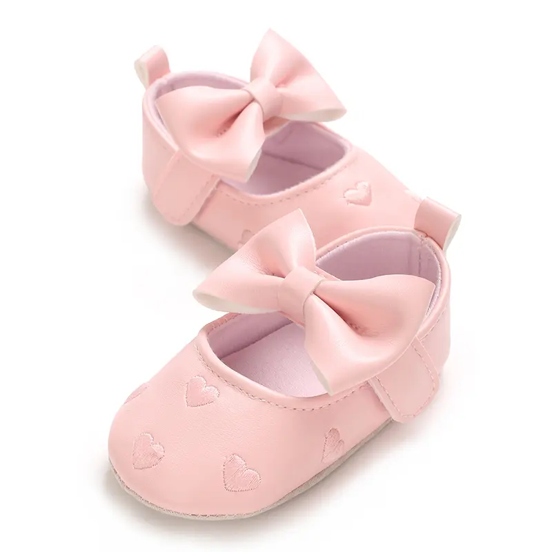 Baby Shoes Classic Dress Cute Bow-knot Heart Anti-slip Soft Sole First Walkers Infant Baby Girls Toddler Shoes 0-18m