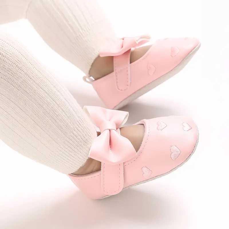 Baby Shoes Classic Dress Cute Bow-knot Heart Anti-slip Soft Sole First Walkers Infant Baby Girls Toddler Shoes 0-18m