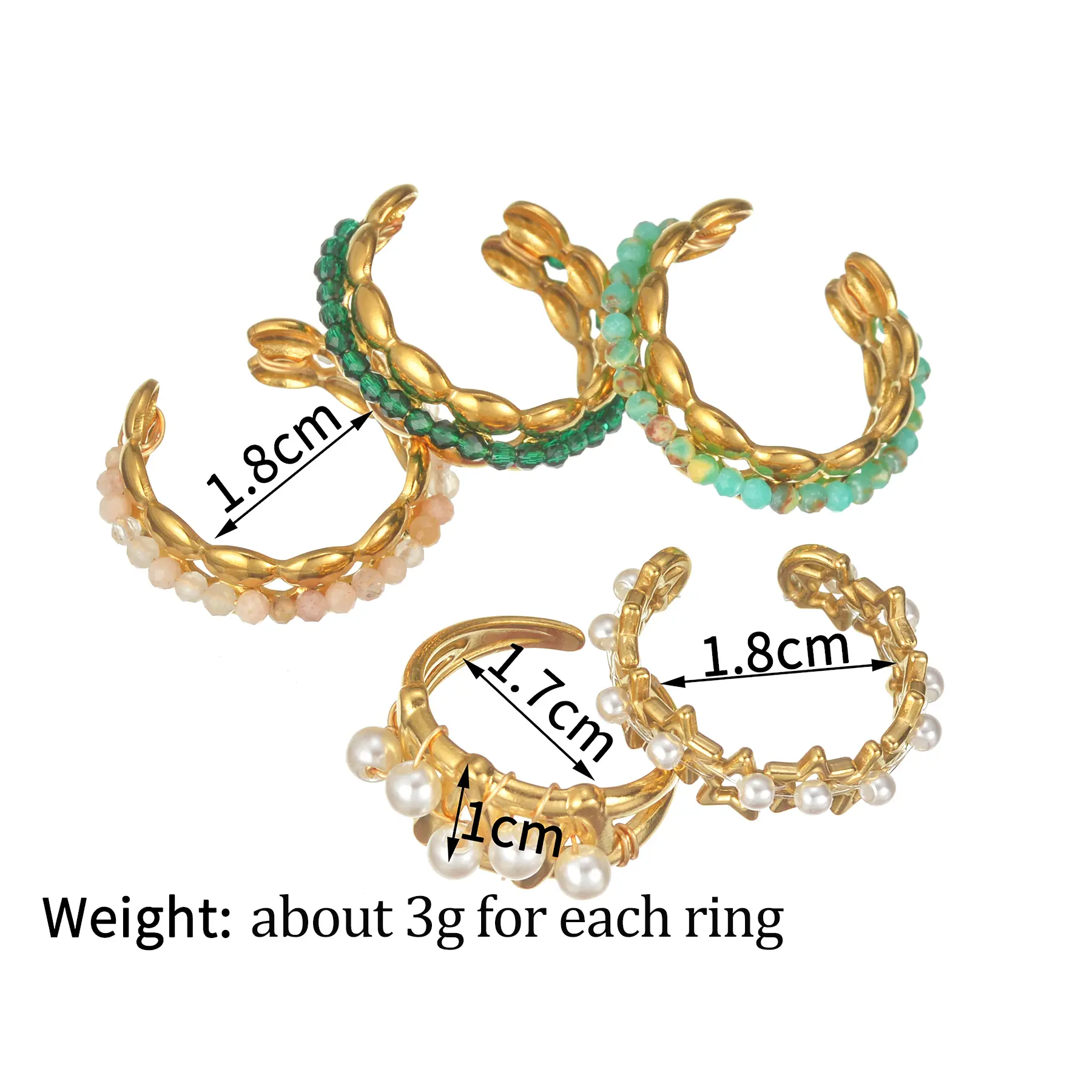 Freeteeme New Fashion Colorful Beaded Ring for Women Stainless Steel Simple Geometric Open Ring Couple Jewelry Birthday Gifts