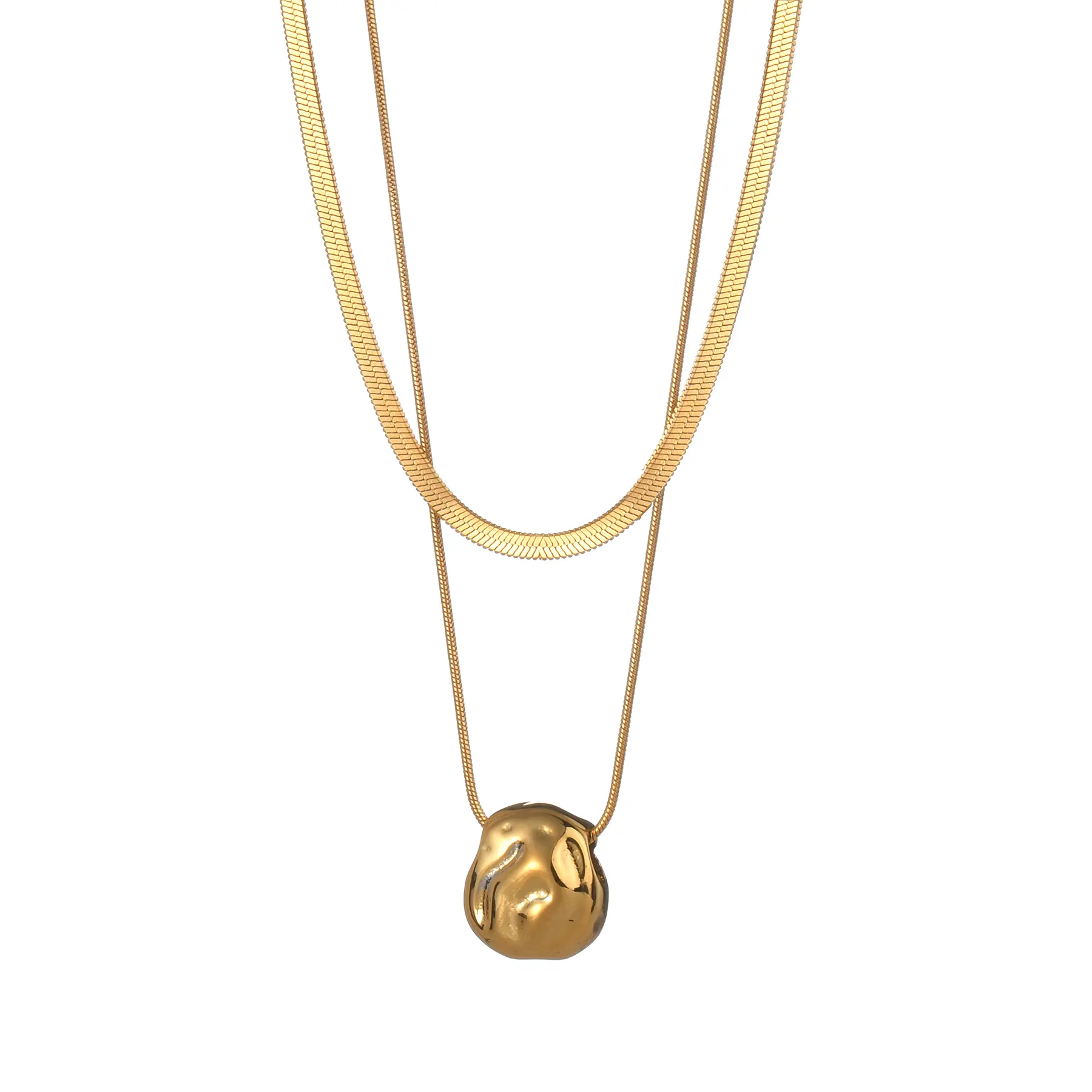 Freeteeme Double Layered Round Necklace for Women Girls Stainless Steel Blade Chain Choker Gold Plated Jewelry Christmas Gift