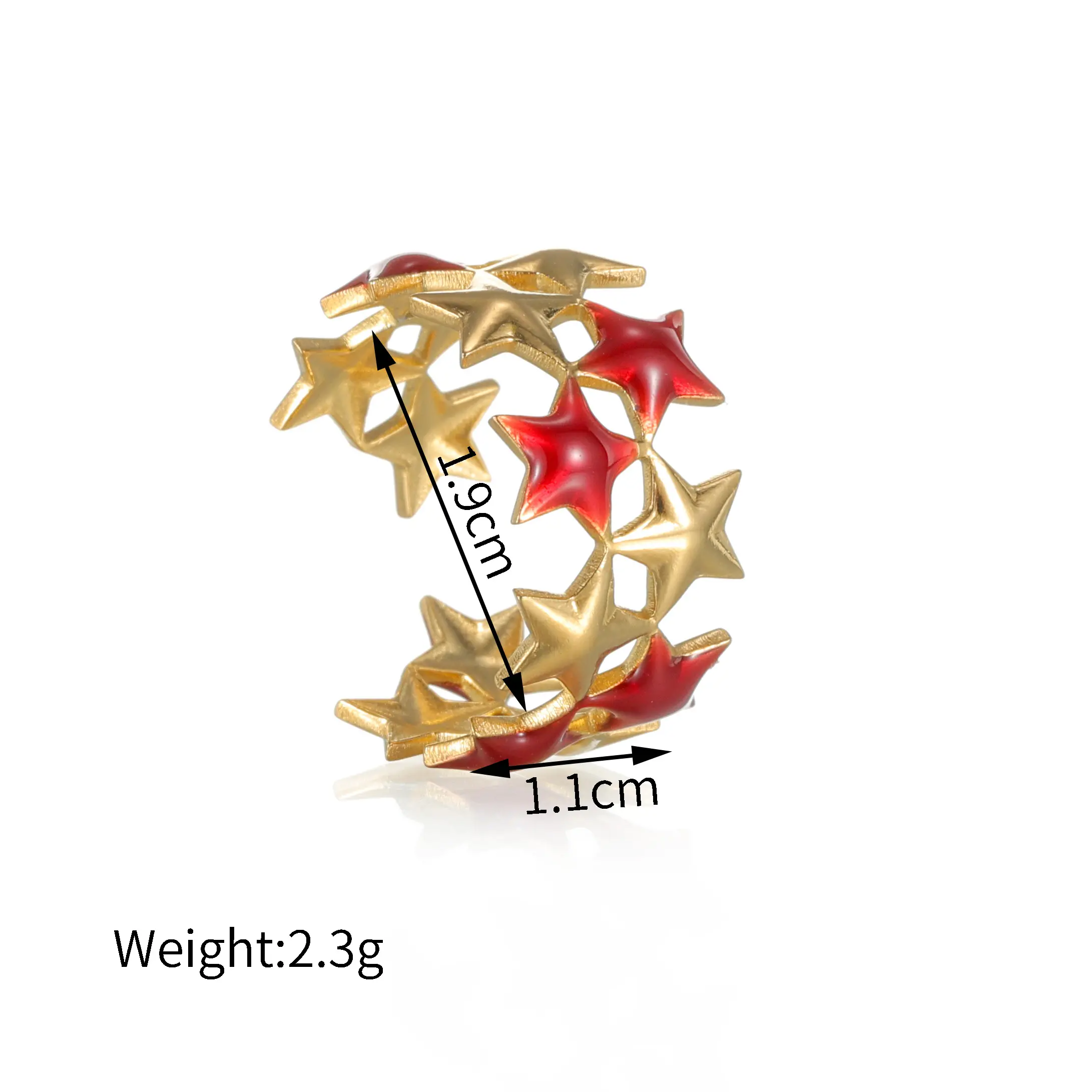 Freeteeme Trendy Oil Dripping Star Rings for Women Stainless Steel Red Star Open Rings Minimalist Couple Jewelry Birthday Gifts