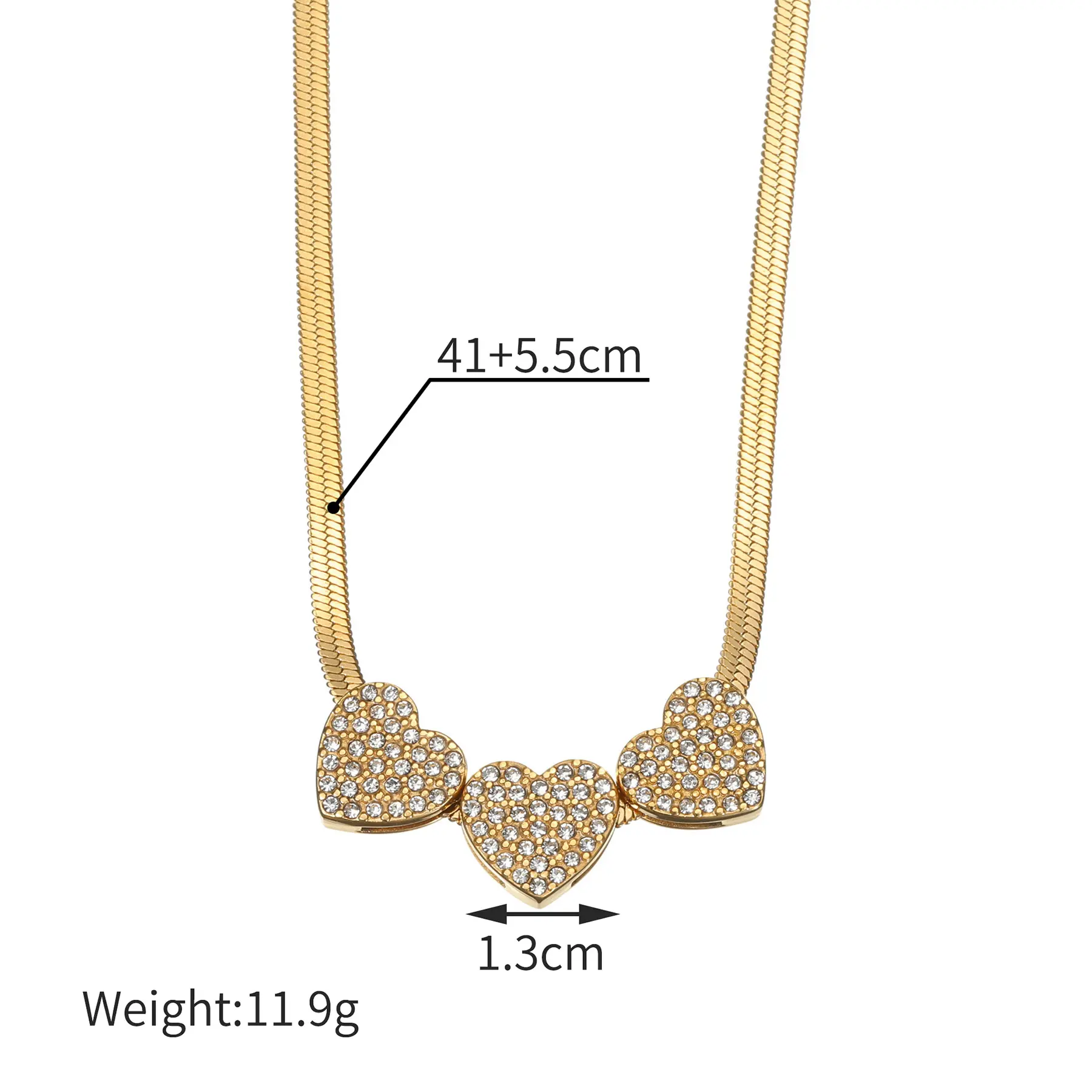 Freeteeme New Trendy Zircon Heart Necklace Bracelet for Women Stainless Steel Bling Heart Blade Chain Jewelry Set Birthday Gifts