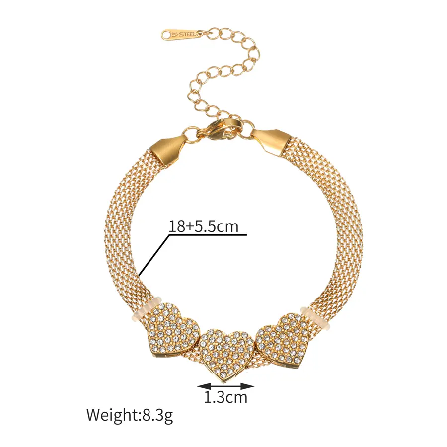 Freeteeme New Trendy Zircon Heart Necklace Bracelet for Women Stainless Steel Bling Heart Blade Chain Jewelry Set Birthday Gifts