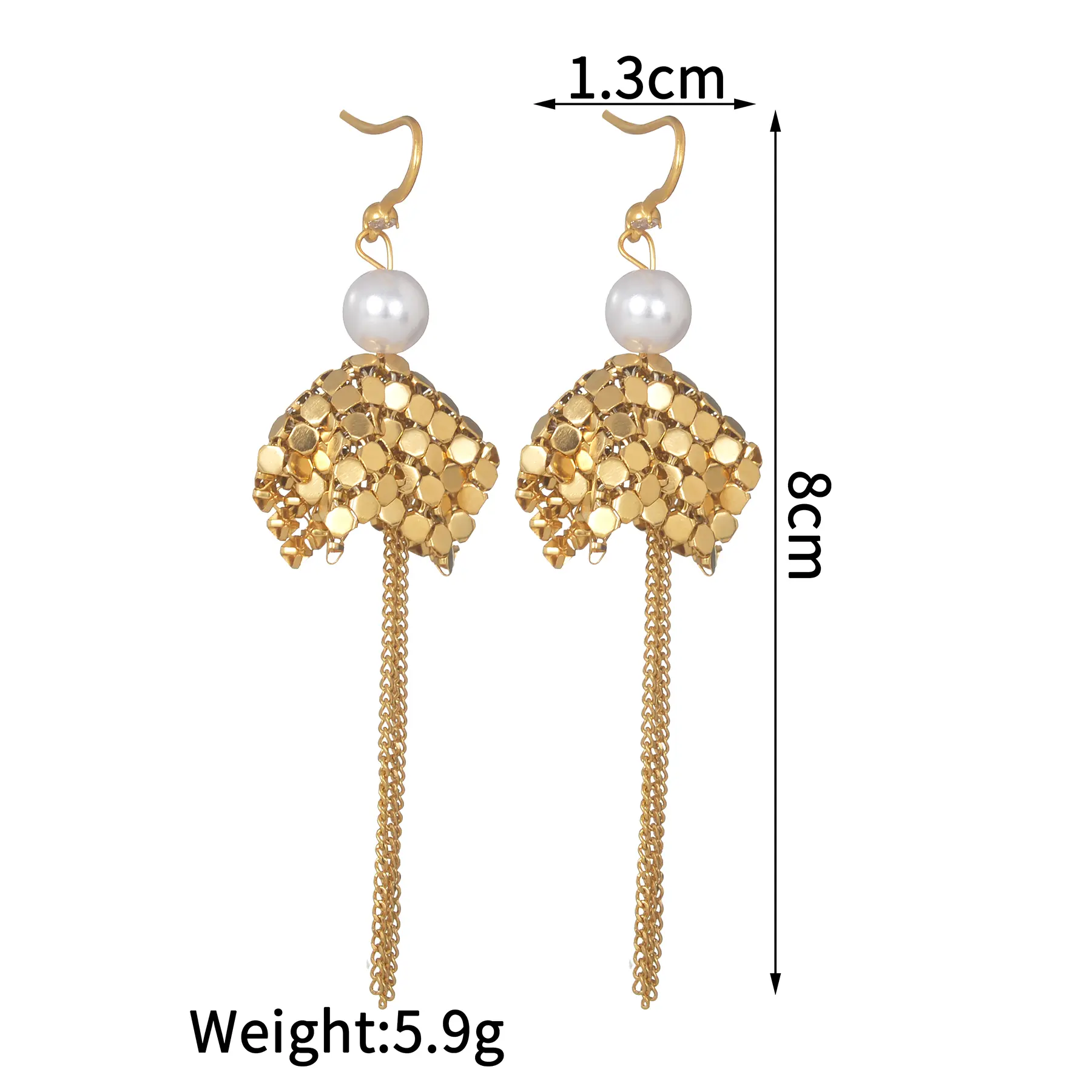 Freeteeme High End Geometric Scale Imitation Pearl Tassel Earrings for Women Stainless Steel Sparkling Long Dangle Earrings Gift