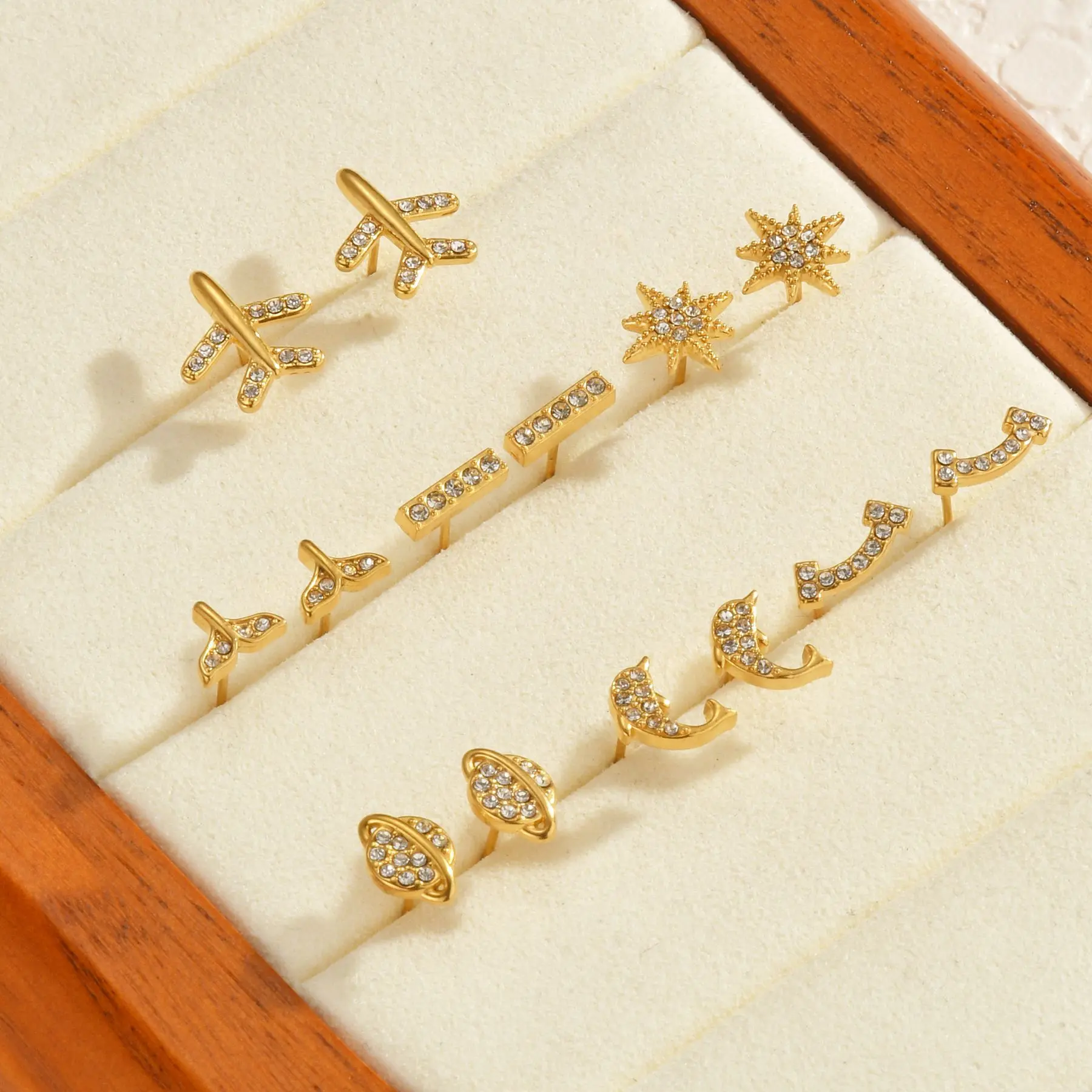 Freeteeme Multiple Styles Stud Earring for Women Gold Color Stainless Steel Zircon Heart Butterfly Earrings Wedding Jewelry Gift