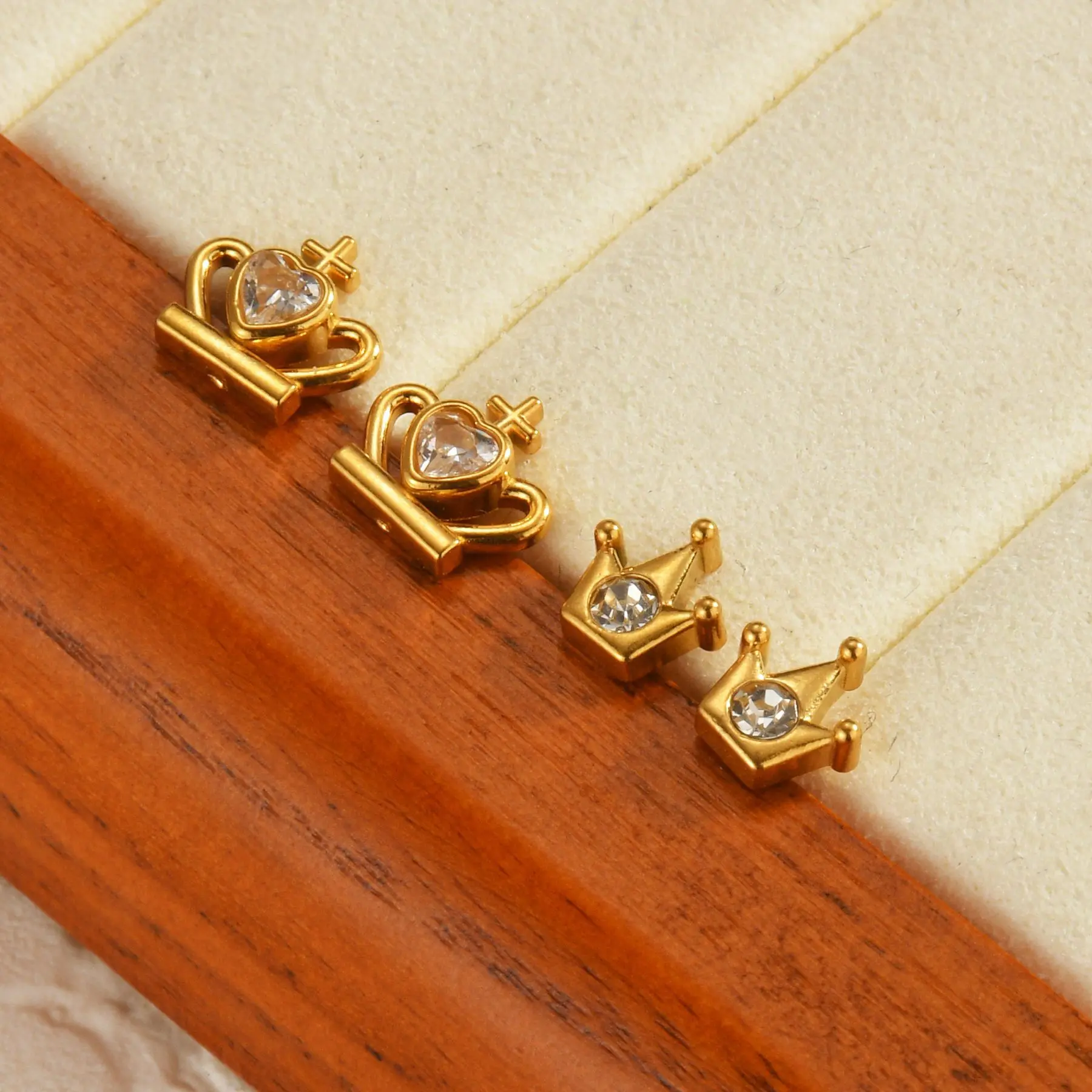 Freeteeme Multiple Styles Stud Earring for Women Gold Color Stainless Steel Zircon Heart Butterfly Earrings Wedding Jewelry Gift