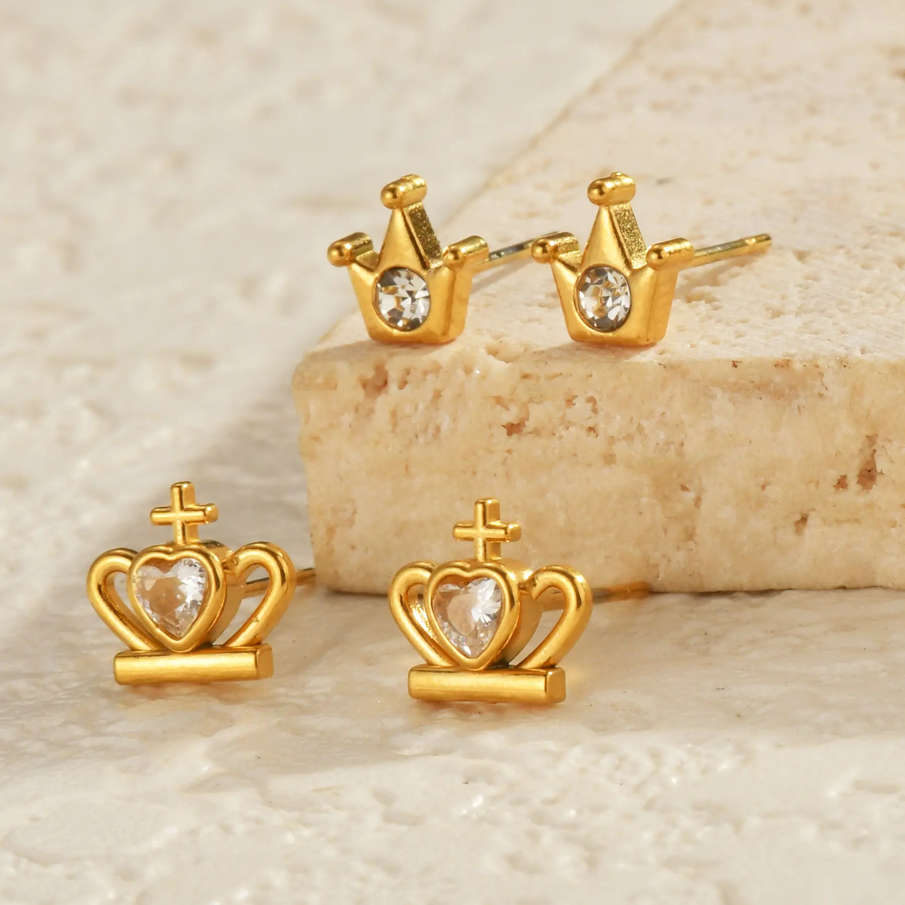 Freeteeme Multiple Styles Stud Earring for Women Gold Color Stainless Steel Zircon Heart Butterfly Earrings Wedding Jewelry Gift