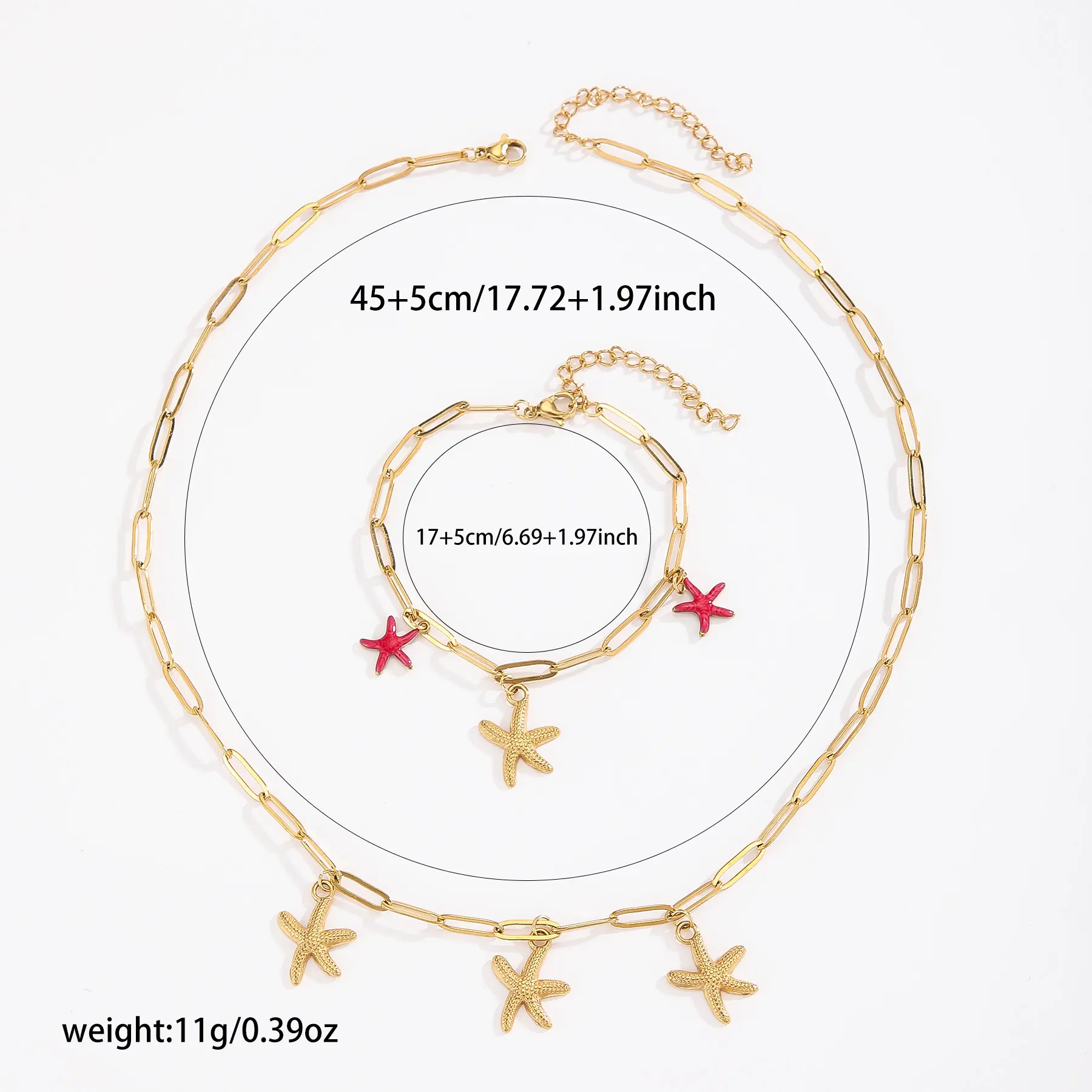 Freeteeme Minimalist Starfish Charms Necklace Bracelet for Women Stainless Steel Ocean Series Jewelry Set Vacation Beach Gifts