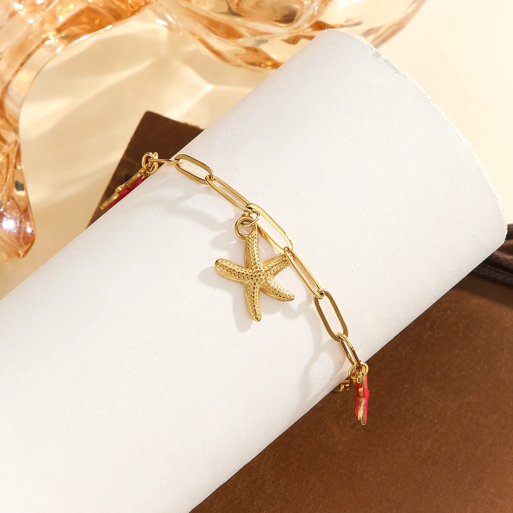 Freeteeme Minimalist Starfish Charms Necklace Bracelet for Women Stainless Steel Ocean Series Jewelry Set Vacation Beach Gifts