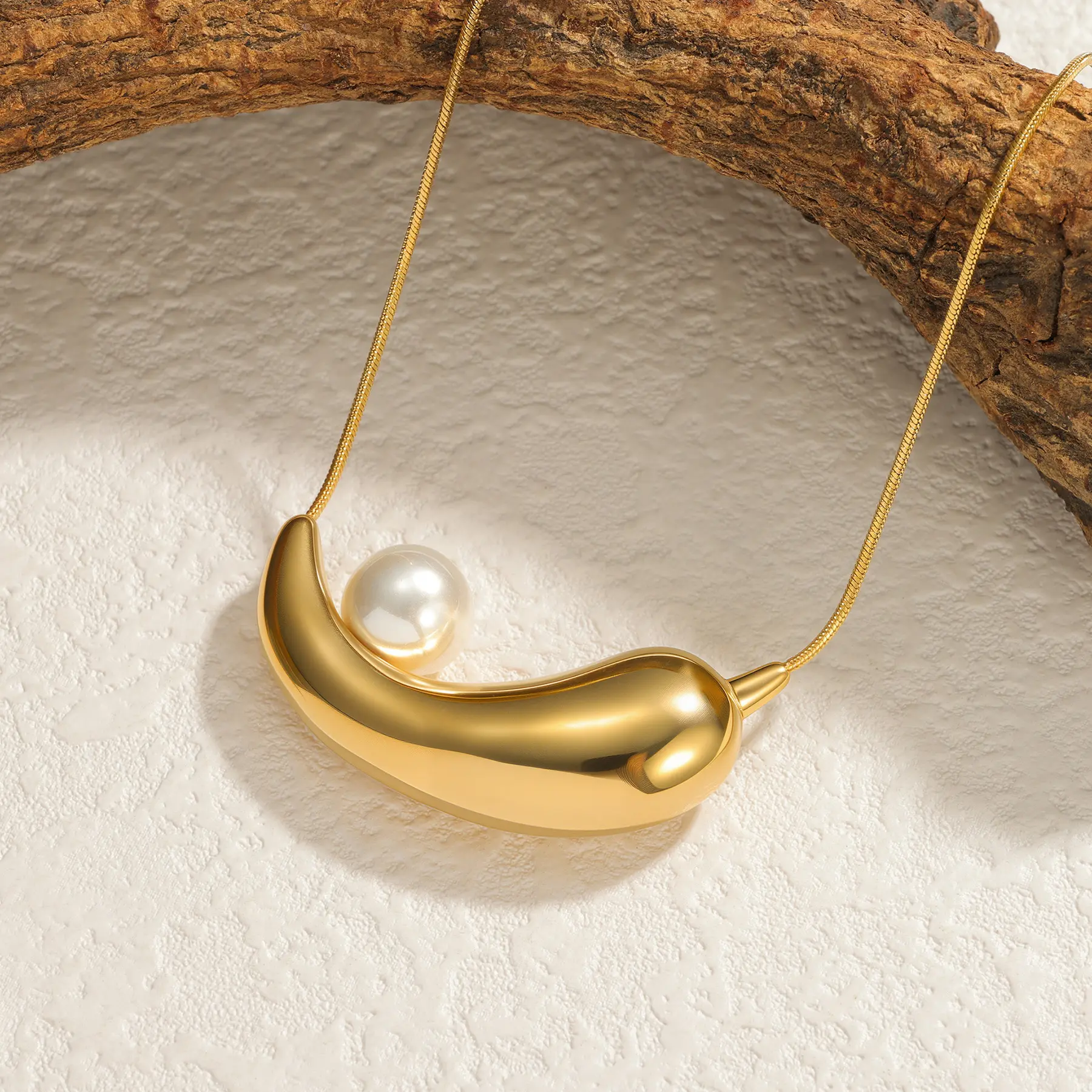 Freeteeme Exquisite Geometric Inlaid Pearl Necklace for Women Stainless Steel Fashion Chili Pendant Chain Couple Jewelry 2025