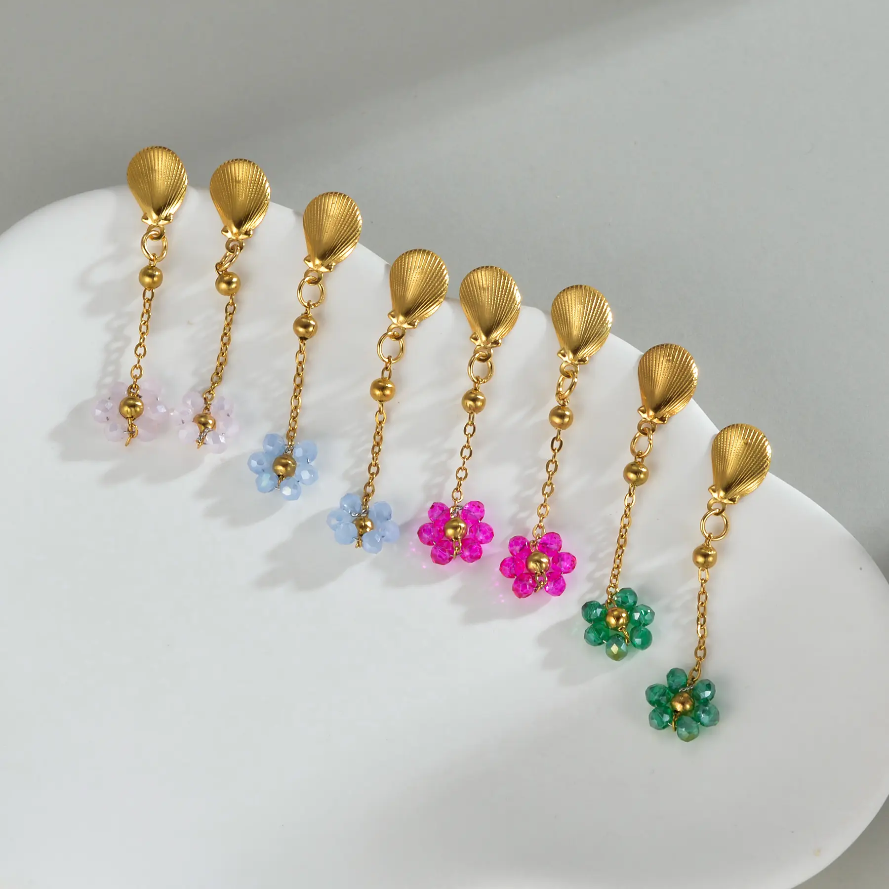 Freeteeme Bohemian Multi-Color Flower Shell Tassel Earrings for Women Stainless Steel Fashion Ear Studs Beach Jewelry Daily Gift